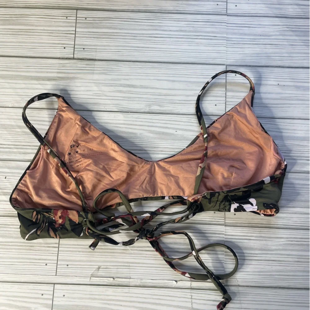 RVCA Floral Olive Green Scoop Bikini Top medium